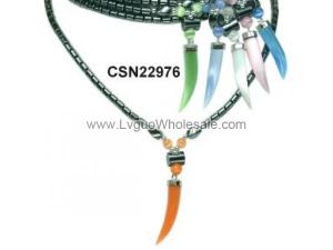 Cat's Eye Opal Horn Pendant and Hematite Beads Style Choker Collar Fashion Necklace